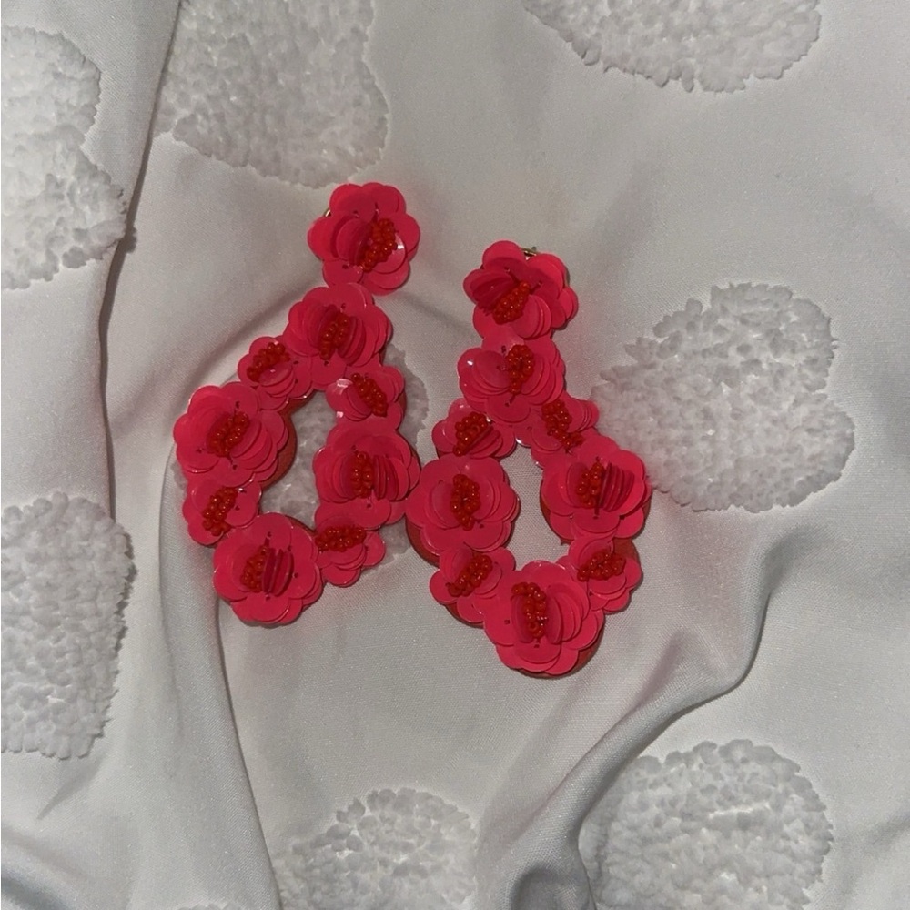 J. Crew Bright Pink Floral Earrings - Picture 2 of 2